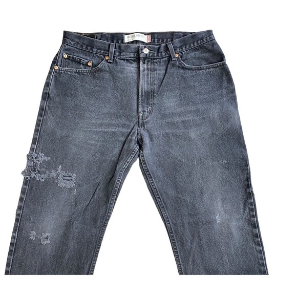 Levis 505 Black Denim Regular Fit Jeans Pants 38 x 32 Distressed - Picture 16 of 16